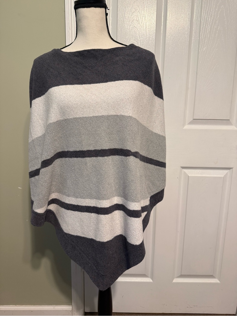 Barefoot Dreams Striped Knit Poncho in Gray & White